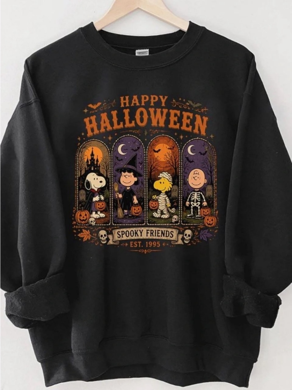 Black Halloween Spooky Friends Graphic Sweatshirt
